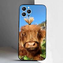 Cute Highland Cow Phone Case For iPhone 17,16,15,14,13,12,11,Pro,XS,Max,XR,Plus,E,SE4,Mini Black Soft Cover iPhone17Promax gray