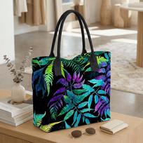 Vibrant Fern Printed Casual Large Tote Bag Lightweight Reusable Daily Shopping Shoulder Handbag for Women white