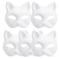 5PCS Therian Masks White Cat Masks Blank DIY Halloween Mask Animal Half Facemasks Masquerade Cosplay Party white