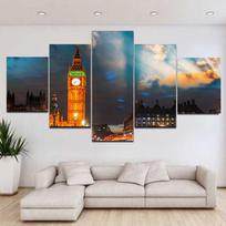 5 Panels Landscape Big Ben and Westminster Bridge Canvas Painting Posters and Prints Wall Art Pictures Home Decor No Frame 20x35cm*2  20x45cm*2  20x55cm*1 gray