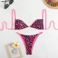 Sexy Leopard Print Micro Bikini Swimsuit Women Sexy Lace Up Triangle Mini Thong Bikini Set New Beach Wear Lady Bathing Suit M rožinė