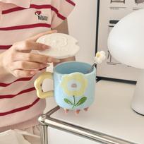 Tulip Cup Ceramic Cup Mug with Lid Girl Giving Friend Teacher Birthday Gift Practical Souvenir 301-400ml gray