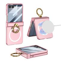 GKK Samsung Z Flip 7 Small Folding Hinge Full Coverage Shell with Finger Ring Buckle and Frosted Hard Shell Flip7 gray