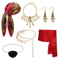 Pirate Costume Accessories for Women Captain Pirate Costume Medieval Corset Eye Patches Necklace Halloween Costume 1 red