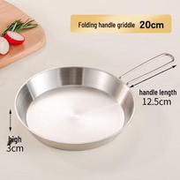 ZISIZ Portable Stainless Steel Frying Pan with Folding Handle white