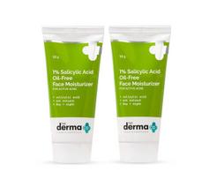 The Derma Co 1% Salicylic Acid Oil-Free Face Moisturizer with Oat Extract 50g Pack of 2 for Acne-Prone Skin green