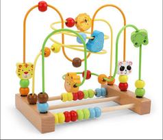 Montessori mediniai žaislai Mediniai ratai Karoliukų vielos labirintas Traukinuko žaislai Vaikų edukaciniai mediniai dėlionės labirintai Vaikams žaislas