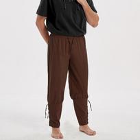 Men's Brown Renaissance Pirate Pants – Medieval Lace-Up Cuff Trousers with Drawstring Waist for LARP & Festivals M black