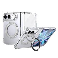 Iphone Duo 5G dėklas Skaidrus magnetinio žiedo laikiklio dėklas IphoneDuo Magsafe dėkliukui su ekrano stiklo vyrių apsaugine dangteliu iPhone Duo white