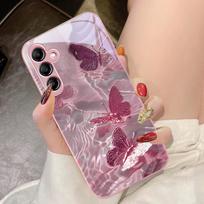 Gradient Butterfly Blue For Samsung Galaxy A14 4G 20 30 52 20S 21S 22 A32 33 34 42 50 51 53 54 70 71 72 73 5G Glass Phone Case For Samsung A73 5G gray