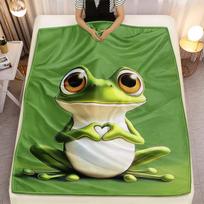 Cute Frog Blanket Flannel Soft Throw Pillow Cover Animal Print Bedding Home Decor Gift for Kids Adults Cozy Warm Comforter Size: 75*100cm, Weight: 280 GSM beige