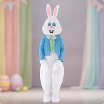 Kiškio kostiumas su galvos apdangalu, minkštas ir mielas pliušinis zuikio kostiumas vaikams, jauniems S Rabbit W Blue Vest white
