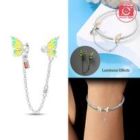 New copper Colors Pink and Purple Butterfly Safety Chain Pendant Compatible With copper Colors Authentic Bracelets Do It Yourself Birthday Jewellery G white
