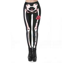 Halloween Costume Women's Skull Print Slim Leggings XL black