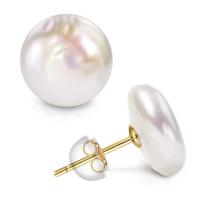 Moterims Dideli Baroko Mygtuko Perlo Auskarai Gėlavandeniai Kultivuoti Biwa Monetos Formos Perlai 925 Sidabriniai Užsegimai Stud Auskarai Papuošalai 14-15mm Pearls white