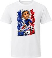 Bradley Barcola France Soccer Caricature 2026 World Cup T Shirt 140 blue