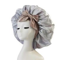 Satin Bonnet Silk Satin Night Sleep Cap Poliesteris Elasting Night Sleeping Dušo kepuraitė Plaukų Bonnet Kepurės galvos apdangalas sidabras