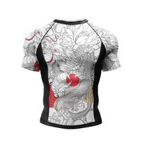 Sports Compression Short-sleeve Jiu-Jitsu Print Elastic Breathable Gym Yoga Running Fight Training Shirts XL gray