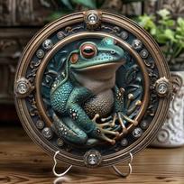 Frog Metal Wall Art Round Aluminum Sign Art Deco Home Office Halloween Decor 20x20 gray