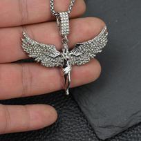 Angel Goddess Wings Zircon Pendant Necklace For Women Men Trend Elegant Choker Neck Chain Jewelry Hip Hop Gift Party gray