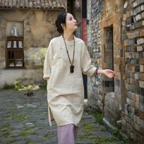 Moteriškas medvilnės ir lino qipao viršus: Retro varlės sagė, nacionalinis stilius M