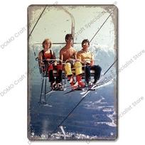 Hisun Skardinis ženklas Slidinėjimo sporto plakatas Vintažinė metalinė plokštelė Alpinio slidinėjimo grožis Metalinė skardos plokštelė Retro sienų dekoras Slidinėjimo klubui Barui Pub Namams (as the picture,20x30cm) black