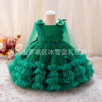 Manufacturer Wholesale Flower Girl Tutu Skirt Butterfly Beaded Dress Girl Performance Skirt Children Party Banquet Dress 120cm žalia