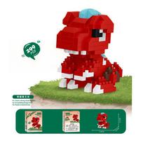 Cute dinosaur series micro-particle building blocks Jurassic Tyrannosaurus Rex Heilong cartoon DIY model toys With box red