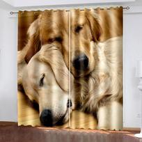 2 skydų Labradoro auksaspalvio retriverio marginti užuolaidų komplektas Mielos šuniukų užuolaidos vaikų miegamojo, svetainės, virtuvės langams Žaliuzės Užuolaidos 2x60Wx50H(CM)&Grommet Top beige
