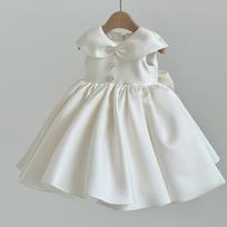 Baby Girl Satin Princess Dress Birthday Party Gown Flower Girl Dress 90cm balta
