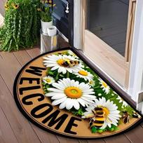 Diatomito Molis & Guminis Dugnas Pusapvalis Durų Kilimėlis Boho Plaunamas Durų Kilimėlis Gėlių Gėlių Absorbentas Įėjimo Kilimėlis Vidaus Lauko 40x60cm(Small Size) white