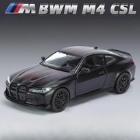 1:36 BMW M4 CSL Diecast Cars Toy Alloy Model High Simulation Doors Opened Pull Back Cars Toys Collection Ornaments Gift for Kids gray