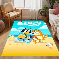 Bluey autobuso nuotykio tematikos neslystantys kilimėliai - Poliesterio namų dekoras, tinkami miegamiesiems, svetainėms, prieškambariams, studijoms ir dekoravimui 100cmx120cm