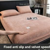 Minkštas šiltas pliušinis paklodė elastingas čiužinio užvalkalas Pūkuotas koralų vilnos lovos skalbiniai žiemai porai prabangi dvigulė lova 90x200cm only sheet  beige