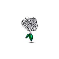 Pandora Moments Series Rose Pattern 925 Silver Green Stone Pendant Women's Silver/Green 793201C01 sidabras