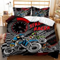 Dirt Bike Bedding Set Motocross Duvet Cover 3PCS Boys Comforter Kids Extreme Sports Eu Single 135x200cm gray