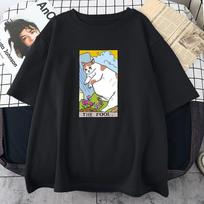 Fool Sad Cat Expression Pack Print Women's T-shirt Clothing Retro Personality Street Top Full Math Short Sleeve T-shirt Women 2XL