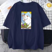 Fool Sad Cat Expression Pack Print Women's T-shirt Clothing Retro Personality Street Top Full Math Short Sleeve T-shirt Women 3XL white