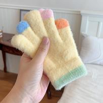Spalvotos makaronų vilnonės vaikiškos šiltos pirštinės Tinka berniukams ir mergaitėms žiemą su penkių pirštų pirštinėmis apsaugai nuo šalčio ir šalčio beige
