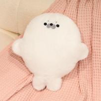 Chubby Cartoon Seal Plush Toy Cozy Soft Hand Warmer Throw Pillow for Office Nap Lovely Room Decor Xmas Gift 35x40 cm white