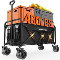 300L Heavy Duty Foldable Wagon with All-Terrain Wheels, 480lbs Capacity, Collapsible Utility Cart for Beach, Grocery, Garden orange