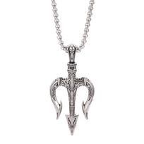 New Gift Charm Chain Rock Vintage Retro Choker Hip Hop Necklace Neptune Trident Pendant sidabras