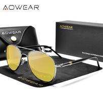 AOWEAR HD Naktinio Matymo Akiniai Vyriški Poliarizuoti Geltoni Naktinio Vairavimo Aviaciniai Saulės Akiniai Prekės Ženklo Dizainerio Automobilio Vairuotojo Apsauginiai Akiniai AOWEAR beige