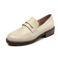 Leshion Of Chanmeb Big Plus Women 'S Penny Loafers Woman Round Toe Flat Shoes Black Beige Nude Casual Leisure Flats Spring Autumn 11 beige