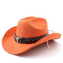 Bull suede western cowboy hat woolen jazz hat men's and women's ethnic style fall and winter felt hat large brim hat M（56-58cm） oranžinė