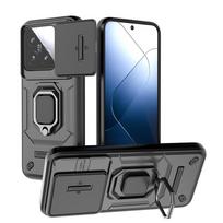 Skirta Xiaomi 14T 14 13T Pro Ultra Battle Bear Slide Push Window TPU + PC smūgiams atsparus metalinis žiedas automobilio magnetinė adsorbcija stovo galinis dėklo dangtelis For Xiaomi 14T Pro juoda
