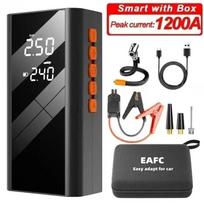 EAFC Car Jump Starter &Air Pump Car Battery 1200A Emergency Boosters 12V Power Bank Starting Device Starter 150PSI Tyre Inflator Smart clip with Box gray