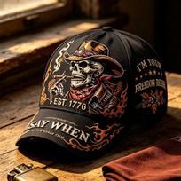 Skull themed baseball cap, retro flame text print men's outdoor sunscreen sunscreen hat Adjustable (56-60cm) brown