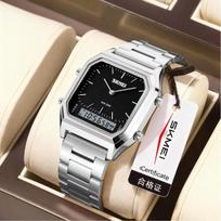 Gold square women's watch niche light luxury steel belt waterproof alarm clock men's watch black