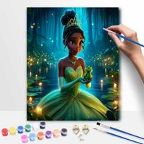 Disney Tiana Frog DIY Painting Kit Classic Style Home Decor Craft Gift Idea Art Paint by Numbers Set Relaxing Wall Art Decor Canvas 40x50cm blue